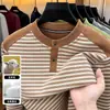 Sudadera Henley de mezcla de lana para hombre con forro polar, nueva colección otoño/invierno 2026, camiseta térmica de manga larga a rayas
