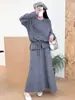 Conjunto de Punto Temperamento 2026 Otoño/Invierno Nuevo Suéter Pulóver de Cuello Redondo con Cordones para Ceñir la Cintura + Falda Conjunto de Dos Piezas para Mujer