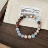 Pulseira Elástica com Pedra Olho de Gato Colorida e Contas de Madeira para Mulheres, Acessório de Pulso da Moda Tendência Estilo Chinês Novo Vintage