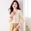 Camisa de Chiffon Estilo Chinês Novo para Mulheres, Camisa Fina Estilo Início da Primavera, Top Bordado de Estilo Nacional Leve Retrô de Manga Comprida com Design Retrô