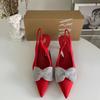 ZA novos sapatos elegantes franceses de salto alto bico fino boca rasa decoração de laço tira traseira tijolo água salto aberto sandálias de bico fechado para mulheres