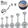 Piercing de ombligo con rosca interna de aleación de titanio G23 F136 con doble cabeza de circonita piercing de ombligo de colores al por mayor
