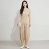 Conjunto de Pantalones Jogger Plisados Estilo Miyake para Mujer, Primavera y Otoño, Conjunto de Dos Piezas con Top de Manga Larga y Cuello Semi-Alto para Tallas Pequeñas