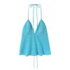 Conjunto de tirantes a rayas azules y blancas transfronterizo europeo y americano: conjunto de dos piezas para vacaciones en la playa: camisola de escote en V pronunciado + pantalones de pierna ancha
