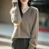 Suéter de Tricô com Capuz Feminino Lã Cashmere Outono/Inverno 2026 Manga Longa Cor Sólida Suéter de Lã Escovada