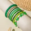 Joyería Europea y Americana, Pulsera de Cuentas Verdes Estilo Étnico Bohemio, Pulsera de Cristal Apilable de Diseño Moderno