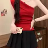 Top morado de chica atractiva, sin hombros, manga corta, que induce dopamina, brillante y hermoso, impresionante top sin hombros, fresco y sedoso, acabado lavado