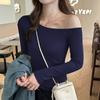 Camiseta Sexy Asimétrica de Manga Larga para Mujer, Nuevo Estilo Primavera y Otoño, Camiseta Básica Ajustada de Hombro Descubierto, Adecuada para Usar en Capas o Sola