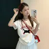 En Stock Venta Caliente Verano Nueva Camiseta de Manga Corta para Mujer, Estilo Coreano Dulce Estampada Holgada, Talla Grande Camisa Básica de Media Manga