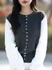 Cardigan Nuevo de Punto para Mujer Primavera 2026 Falso Dos Piezas Bloque de Color Ajustado Elegante Color de Contraste Versátil Prendas de Abrigo