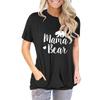 Chaqueta de bolsillo para mujer con estampado de letras, cuello redondo, manga corta y suelta, Amazon, venta directa de fábrica
