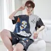 Conjunto de pijama de verano para hombre, de manga corta y pierna corta, ligero, talla grande, corte holgado, adecuado para usar como ropa de estar en casa
