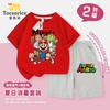 Traje de Manga Corta para Niños Super Mario Verano 2025 Algodón Holgado Casual Conjunto de Dos Piezas de Top y Shorts para Niños