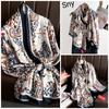 Bufanda elegante de seda Hangzhou con protección solar y letras para mujer, ideal para primavera y otoño, fina y larga, chal de satén de verano.