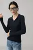 Suéter de Lana Fina para Mujer, Jersey de Punto con Cuello en V, Jersey de Punto, Nuevo para Otoño e Invierno, Camisa Ajustada de Manga Larga