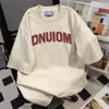 Camiseta de Manga Corta con Estampado de Letras de Marca de Moda Estilo Pareja Casual Holgada Versátil Moda para Viajar Top de Cuello Redondo