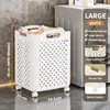 Cesto de Roupa Suja Dobrável com Rodas, Cesto de Roupa Ventilado de Grande Capacidade, Organizador de Roupas que Economiza Espaço para Casa, Branco/Creme