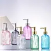 Botella de Lavado de Manos de Rayas Verticales de Alta Calidad, Vidrio Espeso, Botella Dispensadora Multifuncional para Loción y Gel de Ducha, Botella de Vidrio Resistente a la Humedad y al Calor