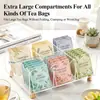 Caja de almacenamiento de acrílico para bolsitas de té transfronteriza con 6 compartimentos espaciosos, estante para bolsitas de té con bordes ondulados transparentes, caja de almacenamiento para hojas de té