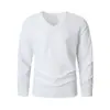 Comercio exterior transfronterizo primavera y verano nuevo para hombre algodón lino color liso cuello en V casual retro holgado manga larga camiseta camisa top