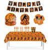 Venta caliente en stock fiesta temática de baloncesto plato de papel juego vaso de papel desechable servilleta banderín de tirar mantel de PE suministros de decoración