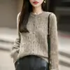 Nuevo Cárdigan de Punto de Lana Cachemir Otoño/Invierno 2026 Cuello Redondo Manga Larga para Mujer Patrón Retorcido Suéter de Lana Cepillada