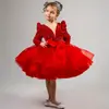 Vestido de Cumpleaños para Niña de Manga Larga con Lentejuelas Vestido Rojo de Princesa para Niña Ropa de Alto Nivel para Desfile y Presentación de Niñas Verano