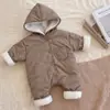 Ropa de Invierno para Bebés y Niños Pequeños Traje de Una Pieza Estilo Coreano Abrigo con Capucha Acolchado Engrosado de Lana de Cordero Caliente Traje para Gatear Chaqueta Abrigo de Algodón Moderno