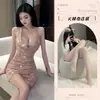 Conjunto de Lencería con Encaje y Lentejuelas Falda Bodycon Uniforme Transparente Discoteca Pasión Pijamas Chica Atrevida Juego de Rol Femenino