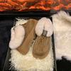 Zapatos Peludos de Talla Grande Transfronterizos para Mujer Otoño Nuevo Botas de Nieve 2025 Invierno Cálidos Punta Redonda Suela Gruesa Slip-On Perezosos de Algodón
