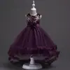 Vestido Infantil de Comercio Exterior con Estampado Dorado y Bordado, Vestido de Malla, Vestido Infantil para Niñas de las Flores de Boda, Vestido Abullonado, Vestido Formal para Niños Mayores