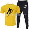 Nuevo Traje Casual de Dos Piezas para Hombre, Camiseta de Manga Corta de Color Sólido con Estampado, Pantalones, Ropa Deportiva Casual de Verano