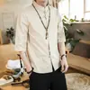 Camisa de algodón y lino estilo chino para hombre, nueva, estilo chino, talla grande, con cuello mao, traje Zhongshan, hebilla retro japonesa, abrigo tipo traje Tang