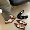 Zapatos Planos de Punta Fina para Mujer con Tacón Cuadrado, Estilo Nuevo Primavera 2024, Delgados, Usables, Calzado de Piel para Mujer con Tacón Medio-Bajo