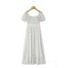 Europeo y Americano 2024 primavera nuevo adelgazante moda combinable cuello cuadrado francés vestido floral de manga corta