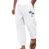 Amazon Transfronterizo Nuevos Pantalones de Playa Casuales de Moda Transfronterizos Europeos y Americanos para Hombre Pantalones Sueltos de Algodón y Lino con Estampado de Palmeras de Coco