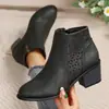 Botines de Tacón Grueso para Mujer para Exportación, Nuevo Modelo Otoño/Invierno 2026, Cierre Lateral, Punta Redonda, Botines Cortos Transpirables de Tacón Grueso