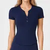 Nova Camiseta Esportiva de Yoga Feminina Manga Curta Henley Casual Slim Fit Alta Elasticidade Toque Nu Fitness