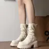 Botines Blancos Redondos para Mujer, Nuevo Estilo Otoño e Invierno 2026, Botines Cortos Trendy tipo Motociclista, Botas de Caña Alta Adelgazantes, Botas de Caña Alta estilo Martin