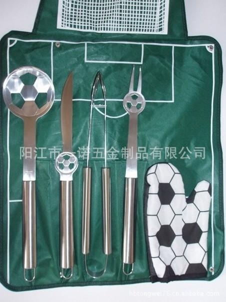 P-011NR烧烤工具BB足球烤具套装,5件套布袋套装组合烤
