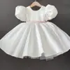 Nuevo Vestido Blanco de Princesa para Niñas Diseño de Cinturón Florero Ceremonia de Bautizo Vestido de Presentación Vestido para Niñas Fuente Mayorista
