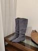 Botas Vaqueras de Tacón Grueso con Punta Botas Arrugadas Botas para Mujer 2025 Nuevo Otoño Invierno Delgadas Botas Largas de Jinete
