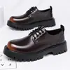 Zapatos transfronterizos talla grande 48, colección versátil de otoño, con cordones para hombre, bloques de color, diseño de puntera gruesa, zapatos Derby casuales de suela gruesa estilo británico