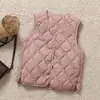 Colete casual branco leve de plumas de pato com padrão de losangos para mulheres, gola redonda, camada interna justa, colete quente, jaqueta estilo vintage, moderno
