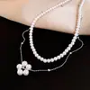 Colar de Pérolas com Pingente Ajustável de Contas Redondas, Corrente Clavicular de Nicho de Luxo Leve, Joias de Nicho da Moda e Elegantes para Atacado