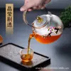 Olla Gruesa Estilo Japonés Directo con Patrón Martillado Grullas, Hervidor de Fuego, Tetera para Hervir Té, Incrustada con Flor de Ciruelo, Olla de Vidrio Resistente al Calor