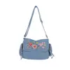 Bolso pequeño de mezclilla bordado estilo coreano, mochila casual vintage nueva con múltiples compartimentos, bolso cruzado de un solo hombro