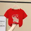 Camiseta Casual de Verão Estilo Coreano para Meninas, Algodão Soltinho, Manga Curta, Novo Estilo, Tops com Estampa de Desenho Animado para Crianças, Tamanhos Médio e Grande
