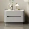 Mesa de noche de lujo ligero Dormitorio Madera Maciza Pizarra Gabinete de Almacenamiento Estilo Crema Simple Moderno Cuero Mesa de noche de pie