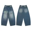 Ropa de Hombre Fengshe / Pantalones de Mezclilla Anchos Holgados Irregulares con Dobladillo Falso de Dos Piezas Retro Nicho